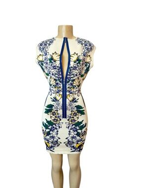 BCBGMAXAZRIA Tiger Lily Floral Jacquard Bodycon Zip Mini Dress Size M $298